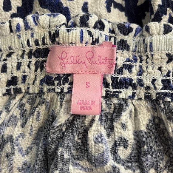 Lilly Pulitzer Nita Dress pompom blue white off shoulder summer cruise small - Picture 4 of 6